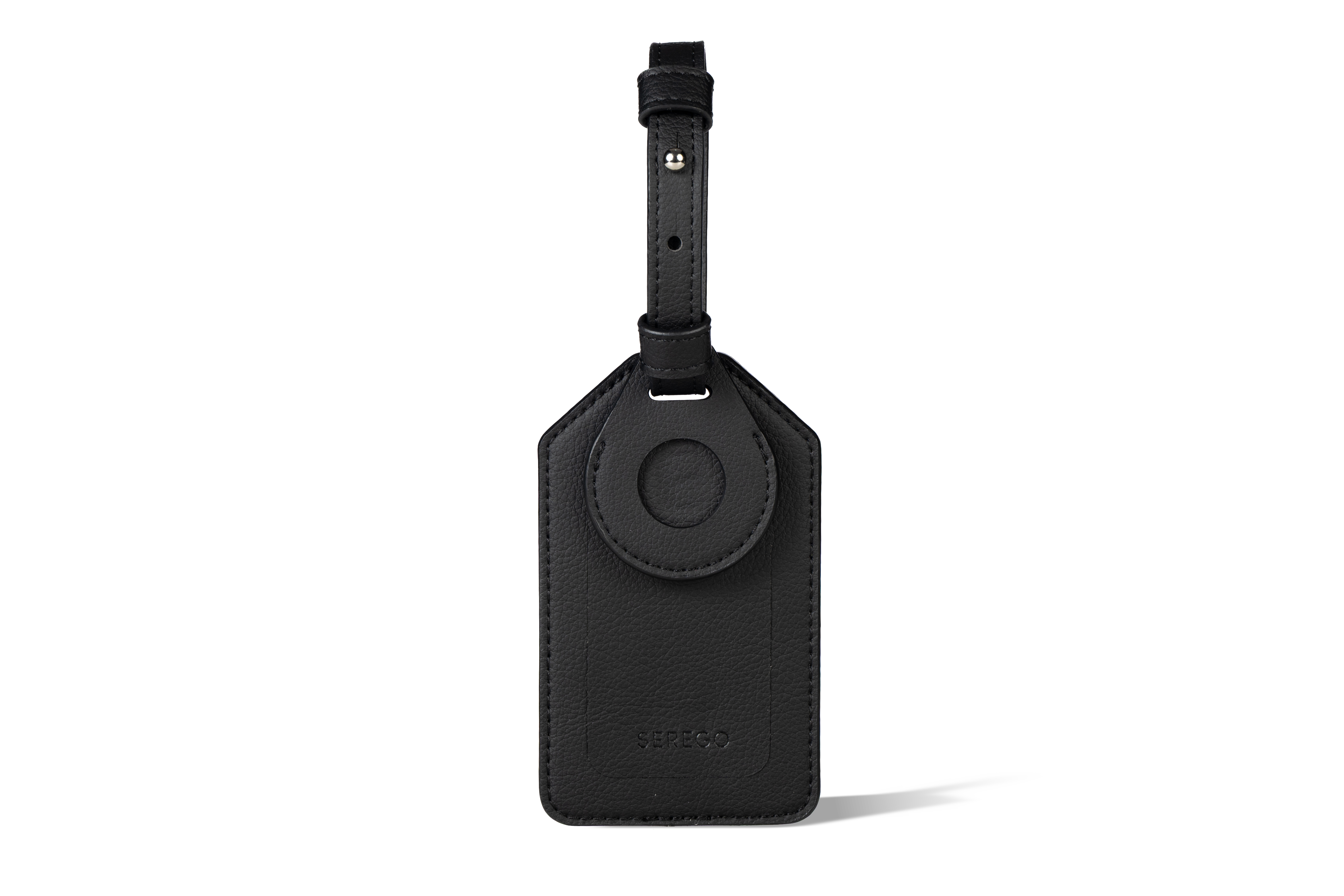 Zwart bagagelabel met bedrukking en AirTag case
