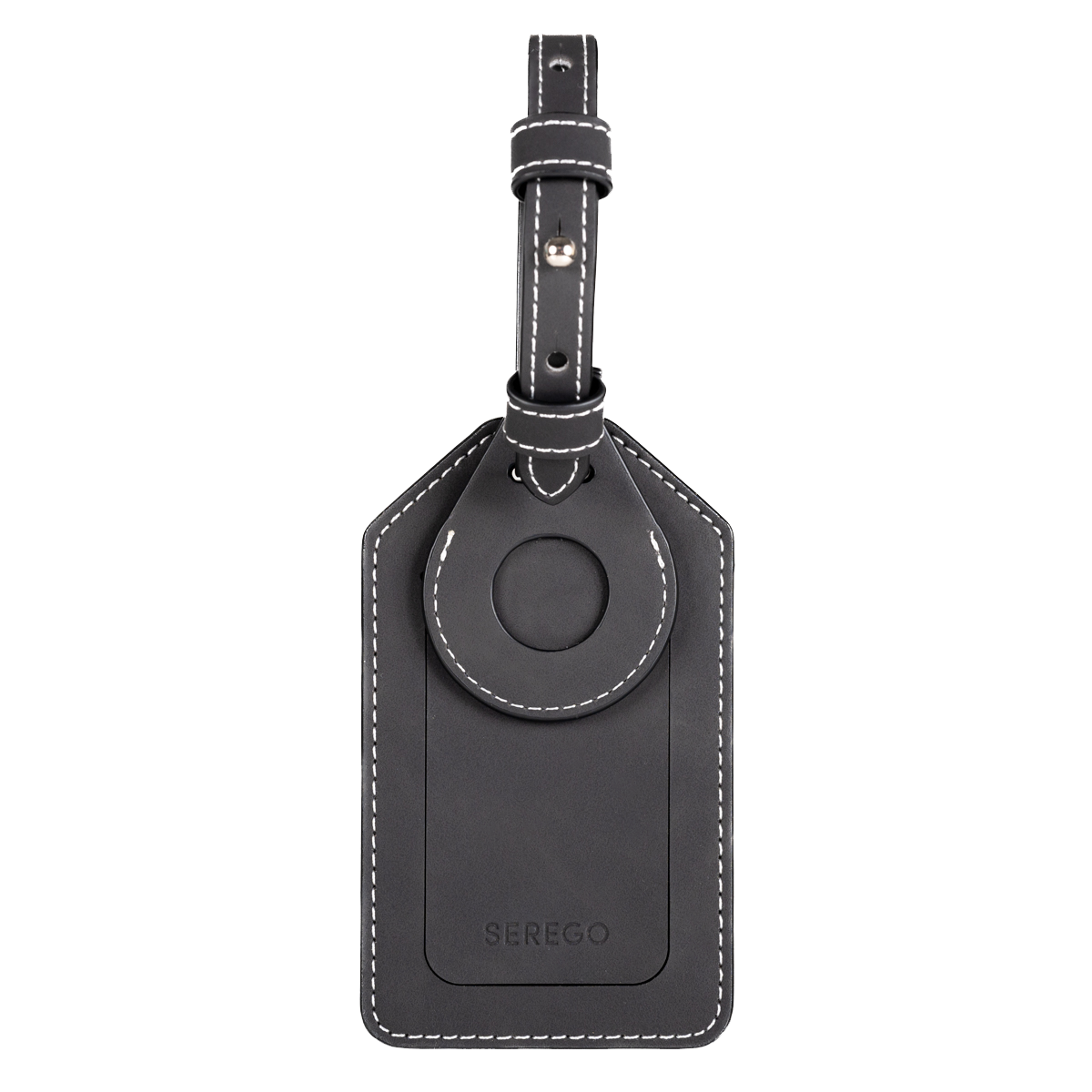 luggage tag black with white stitching and airtag compatible