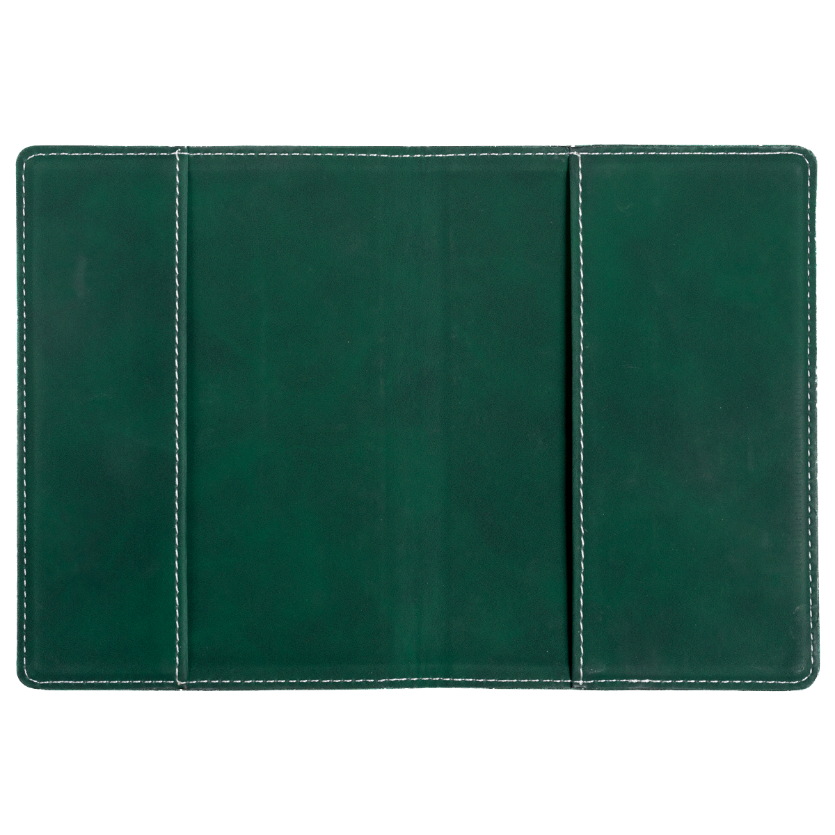 Green magnetic passport cover with white stitching