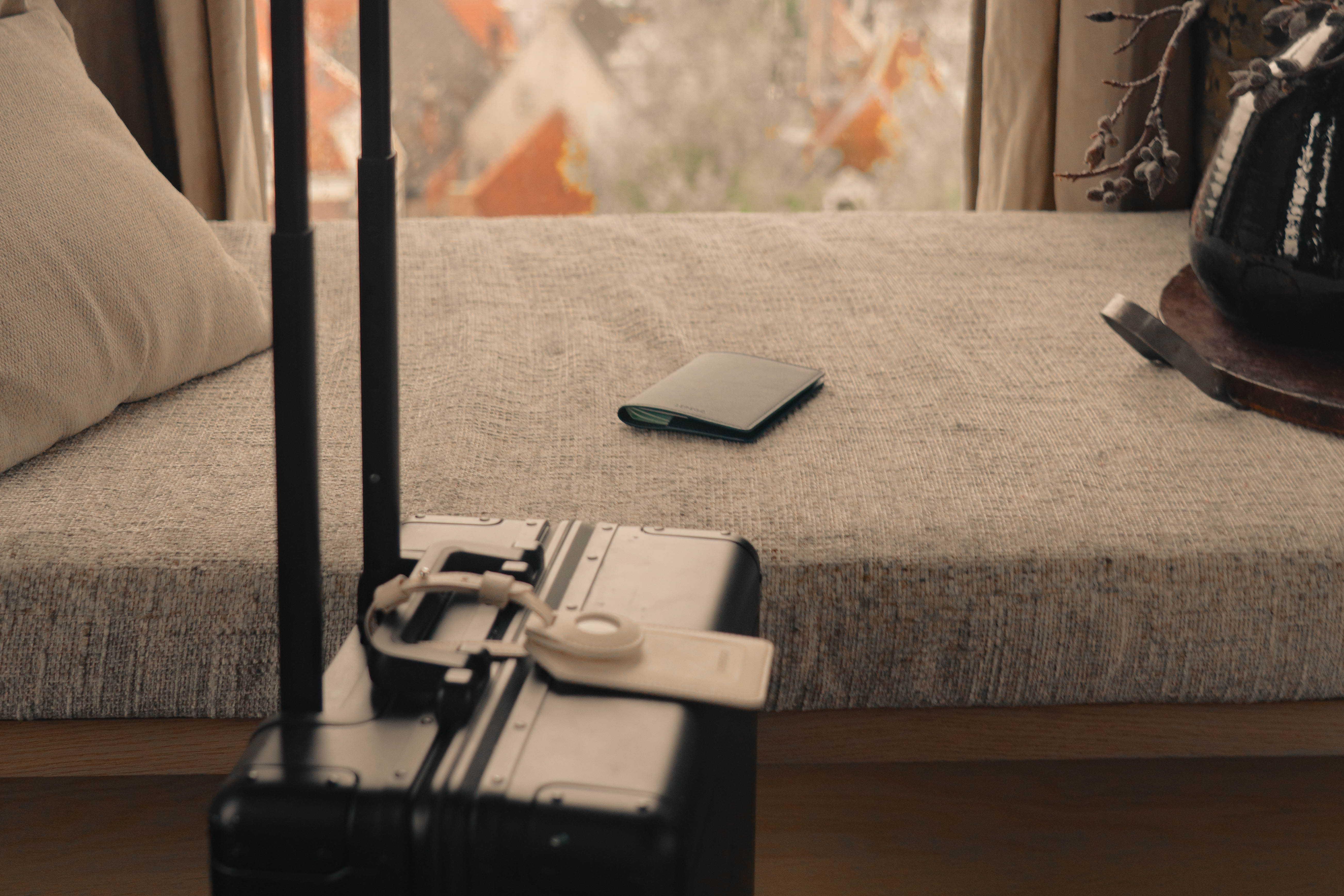 SEREGO sustainable travel gifts with vegan leather passport holder and personalized luggage tag.